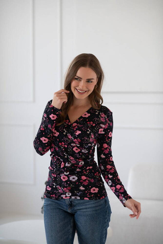 Bluzka do karmienia i ciążowa Milk Bar Milk&Love czarna w kwiaty
