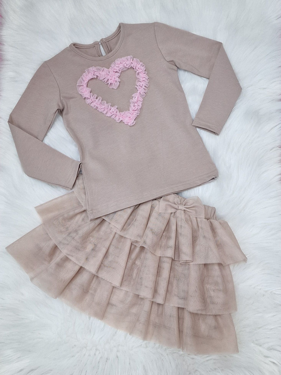 Bluzka długi rękaw Mia Bambarillo beżowy różowe serce