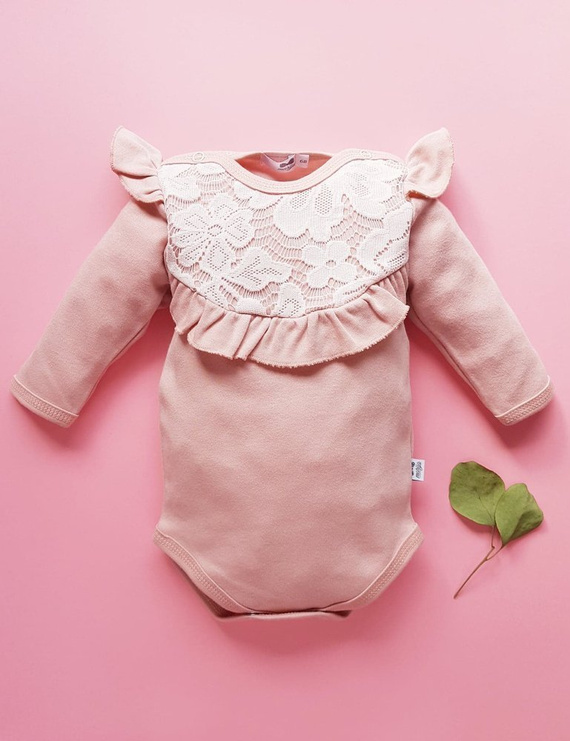 Body z długim rękawem falbanka 171DR Cherry Marija - różowy