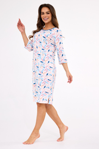 Damska koszula nocna Cornette Hannah 2 464/457 – bawełna, rękaw 3/4, wzorzysta, wygodna