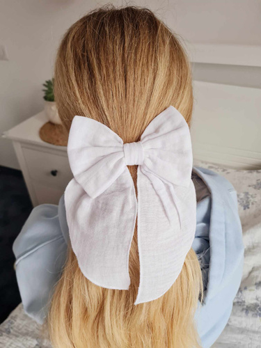 Muślinowa kokarda do włosów KGB16 Marija - biały