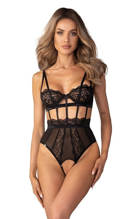 Body Hersis Crotchless Teddy Obsessive – seksowne koronkowe body z otwartym krokiem