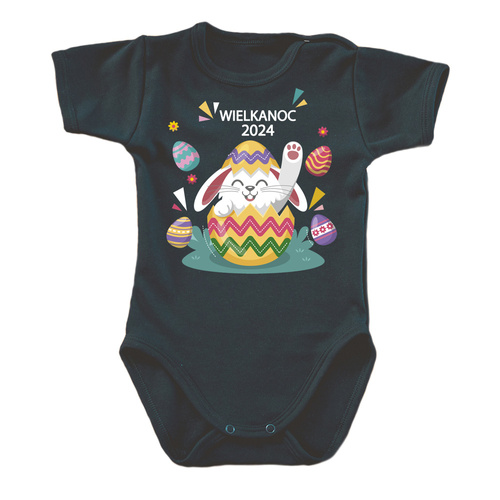 Body krótki rękaw "Wielkanoc 2024 z króliczkiem" Moocha czarny