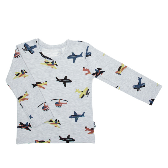 Bluzka niemowlęca Nicol 219138 Willy szara samoloty bawełna długi rękaw