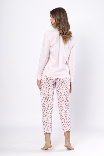 Laveza 1623 Grażyna – bawełniana piżama damska, jasnoróżowa, długi rękaw