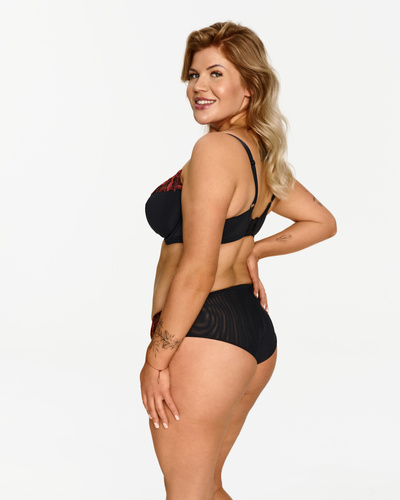 Lupoline 2612 – biustonosz soft czarny z fiszbinami i haftem w jesiennych barwach