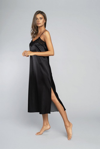 Koszula nocna wąskie ramiączko, długa Dotyk Italia Fashion - czarna