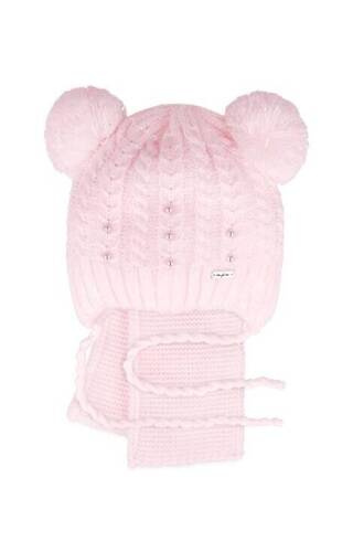 Komplet czapka+szalik 48-309 AJS jasny różowy