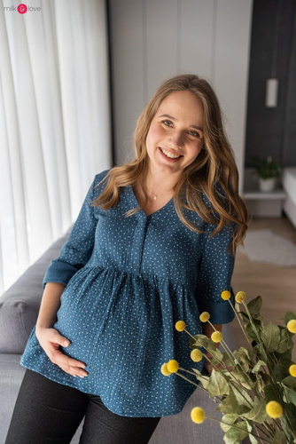 Tunika z muślinu organicznego Mother Nature Milk&Love indygo w kropki