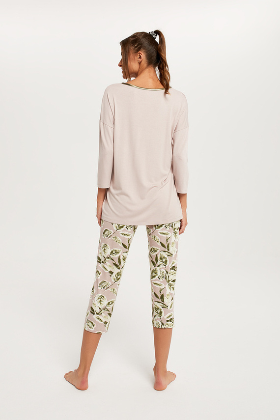 Piżama Damska 3/4 rękaw, 3/4 spodnie Indonezja Italian Fashion - beż/druk