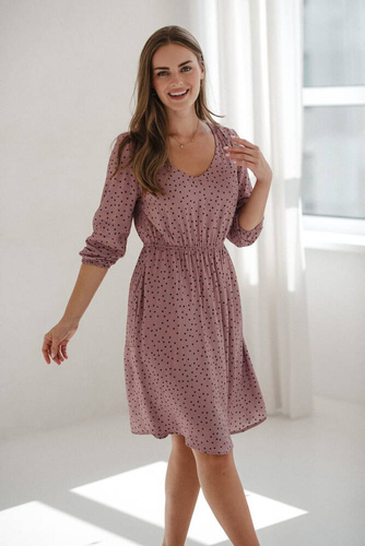 Sukienka ciążowa i do karmienia Lovely Dress rękaw 3/4 Milk&Love liliowa w czarne groszki