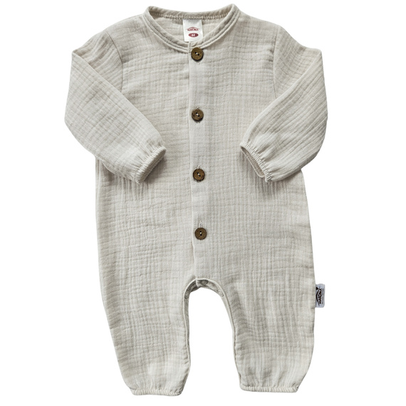 Pajac muślinowy Just Muslin Makoma beige– naturalny komfort, 5 kolorów