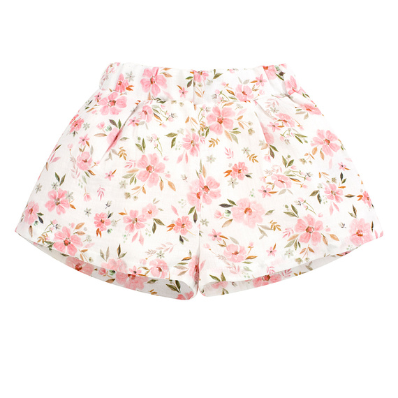 Muślinowe krótkie spodenki dla dziewczynki Flowers Pinokio ecru - lekkie letnie spodenki z bawełny