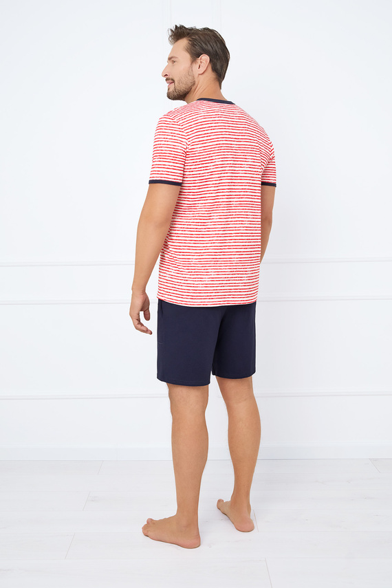 Piżama Męska krótki rękaw, spodenki Flota Italian Fashion - druk czerwony/granatowy