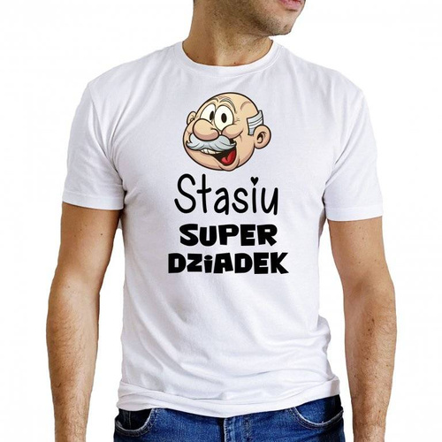 Koszulka męska "SUPER DZIADEK z imieniem" Moocha biały
