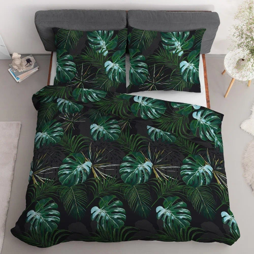 Pościel satynowa 4680 A Home Satin liście Detexpol czarny