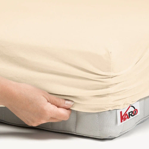 Prześcieradło Jersey z gumką KARO - jasny beżowy 