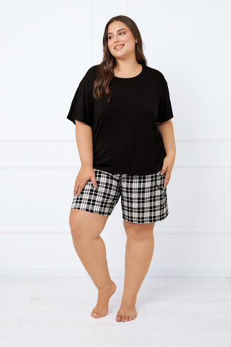 Piżama Damska krótki rękaw, spodenki Klara Italian Fashion - czarny/druk 