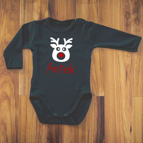 Body długi rękaw " Reniferem z imieniem" Moocha biały 