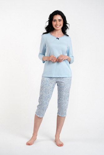 Piżama Damska 3/4 rękaw, 3/4 spodnie Salli Italian Fashion - niebieski/druk 