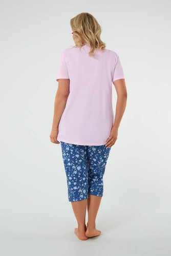 Piżama Damska krótki rękaw, 3/4 spodnie Lady Italian Fashion- róż/druk 