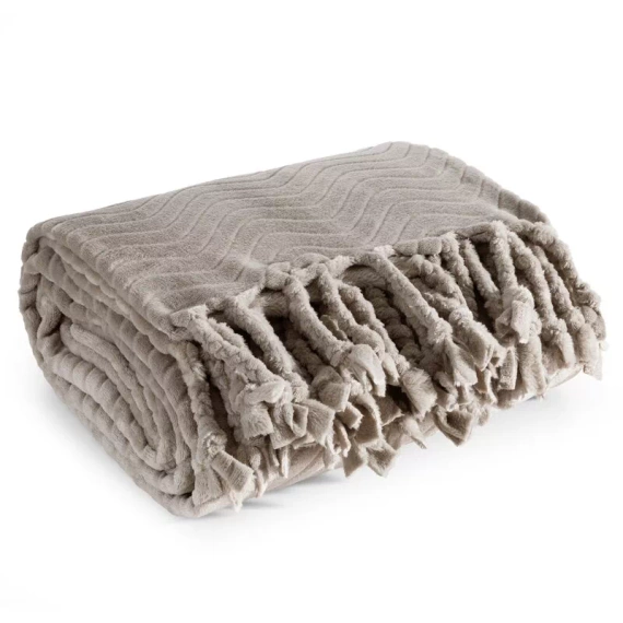 Koc narzuta z frędzlami Emma Eurofirany beżowy