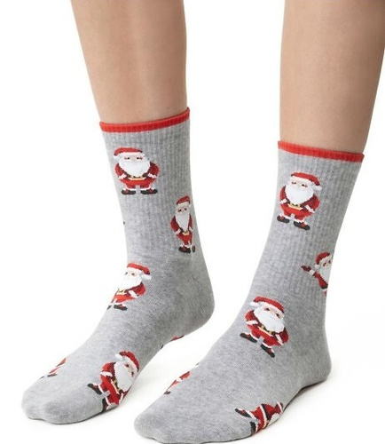 ART.136 Skarpety świąteczne damskie Steven melanż szary 142– bawełniane, ciepłe, zimowy wzór