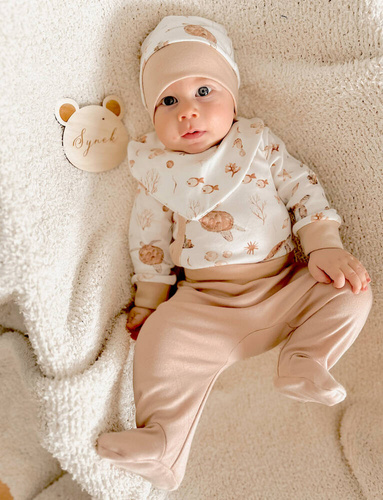 Komplet niemowlęcy z bawełny organicznej Turtles Nini beżowy