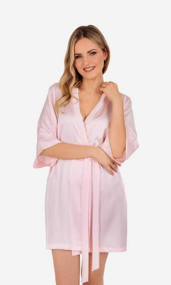 Szlafrok damski satynowy Liza ByShelly - pudrowy róż