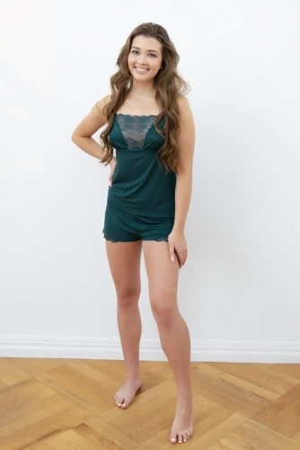 Piżama Damska wąskie ramiączko, krótkie spodenki Intryga Italian Fashion- zielona