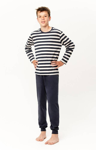 Piżama chłopięca Brace 3315  Taro -granatowy paski