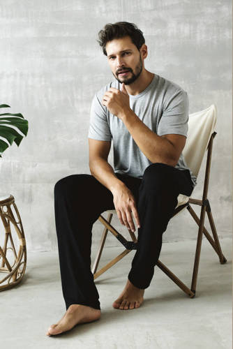 Piżama Męska z krótkim rękawem i długimi spodniami Dallas Italian Fashion - melanż/czarny