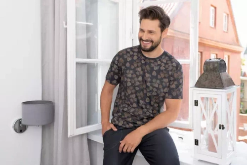 Piżama Męska z krótkim rękawem i spodenkami Pinus Italian Fashion - druk/grafit 