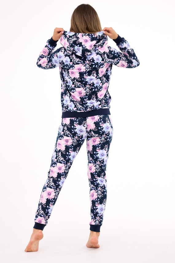 Cornette MADDIE 355/464 – Trzyczęściowa Piżama Damska z Bawełny z Bluza w Kwiaty i Kapturem