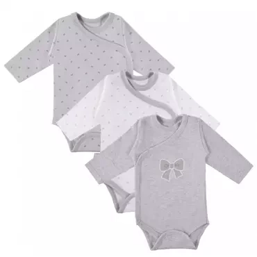 Body kopertowe 3-pak "TINY" Ewa Klucze- szare kokardki