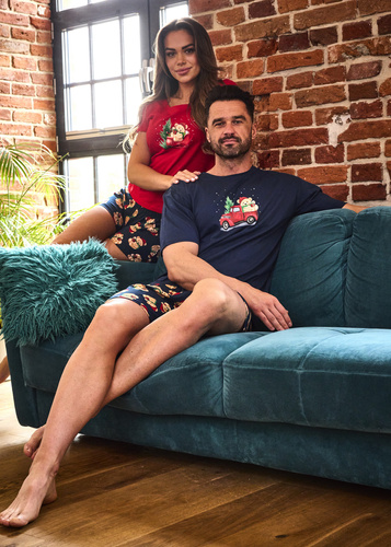 Cornette Teddy 4 326/291 – męska piżama świąteczna granatowa, bawełna, krótki rękaw