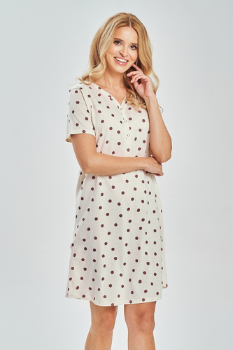 Koszula nocna do karmienia Nita Taro 3529 – 100% bawełna w grochy | Zatrzaski, komfort dla mamy