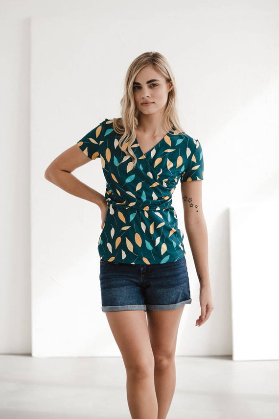 Bluzka do karmienia i ciążowa Milk Bar Milk&Love turkusowy w listki