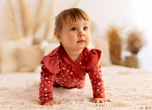 Body baby z długim rękawem "Stars" Makoma ciemny róż