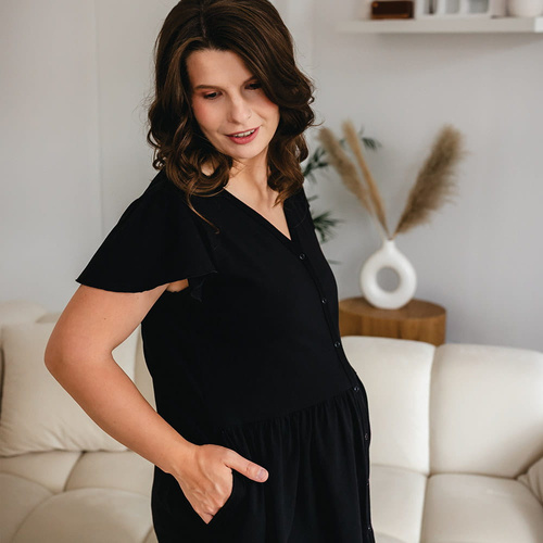 Koszula nocna ciążowa i do karmienia Linda Eevi – komfortowa, rozpinana, dla mam- czarna 