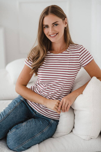 Bluzka do karmienia z krótkim rękawem Milk&Love bordowa w paski