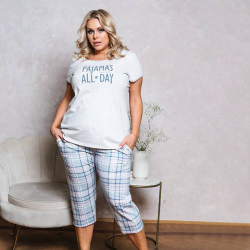 Piżama Damska krótki rękaw, 3/4 spodnie Glamour Italian Fashion - melanż/druk