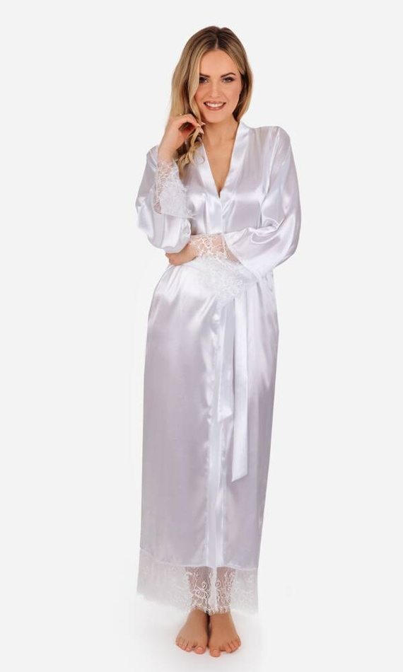 Szlafrok damski satynowy długi Blanka ByShelly - biały