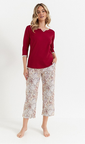 Cana piżama damska 487 bawełna czerwona 3/4 rękaw i spodnie 7/8