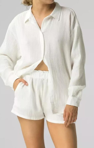 HLP-476 Piżama Damska rozpinana muślinowa Atlantic - ecru