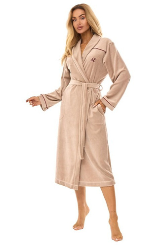 Długi Szlafrok Damski 2508 L&L - beżowy