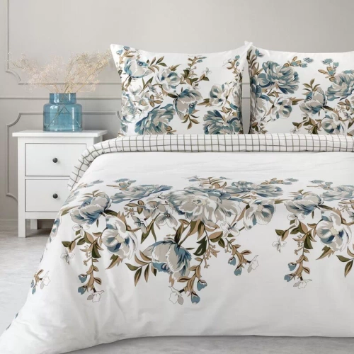 Pościel satynowa Spring 40 Kwiaty Eurofirany biały/turkusowy