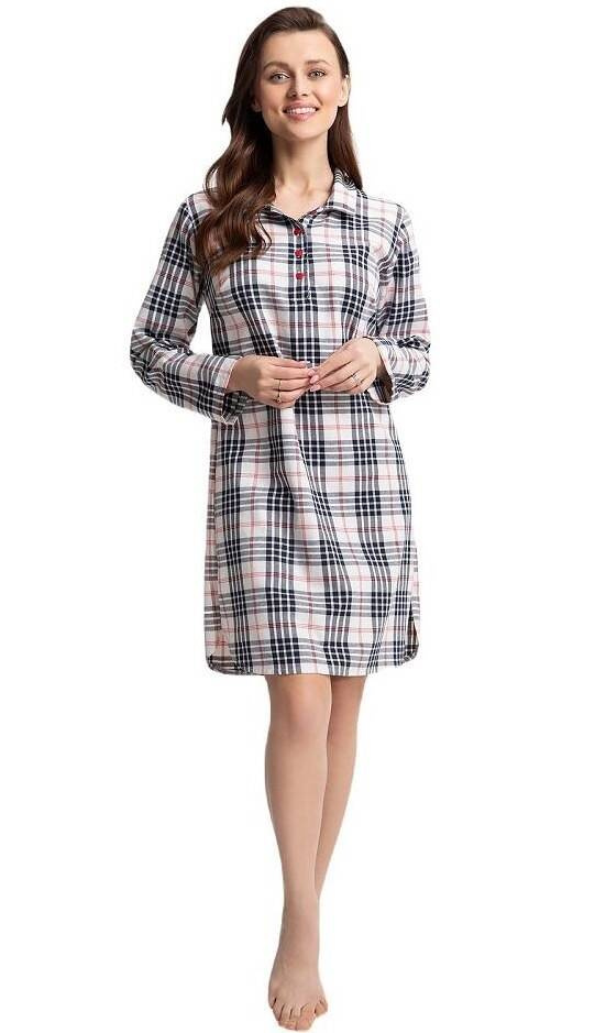 Koszula nocna długi rękaw 157 Luna - biały granatowy