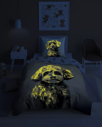 Pościel bawełniana świecąca w ciemności 5421 A Rudy Piesek Detexpol 