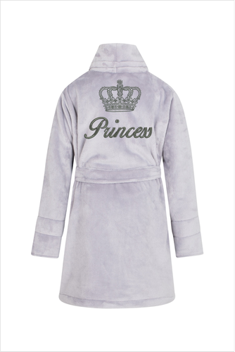 Szlafrok dziecięcy polarowy Princess + korona ByShelly - szaary/srebrny